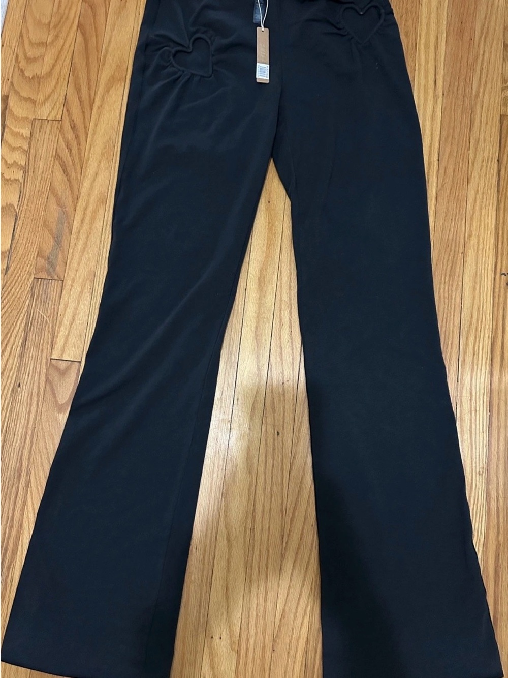 SKIMS Charcoal Grey Bootcut Wide-Leg Pants with Heart Pocket Accent